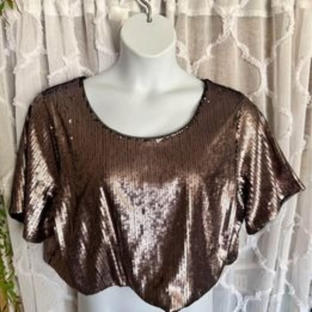 2x Shiny Sequin Party Rose Gold Crop Top Boutique #0038